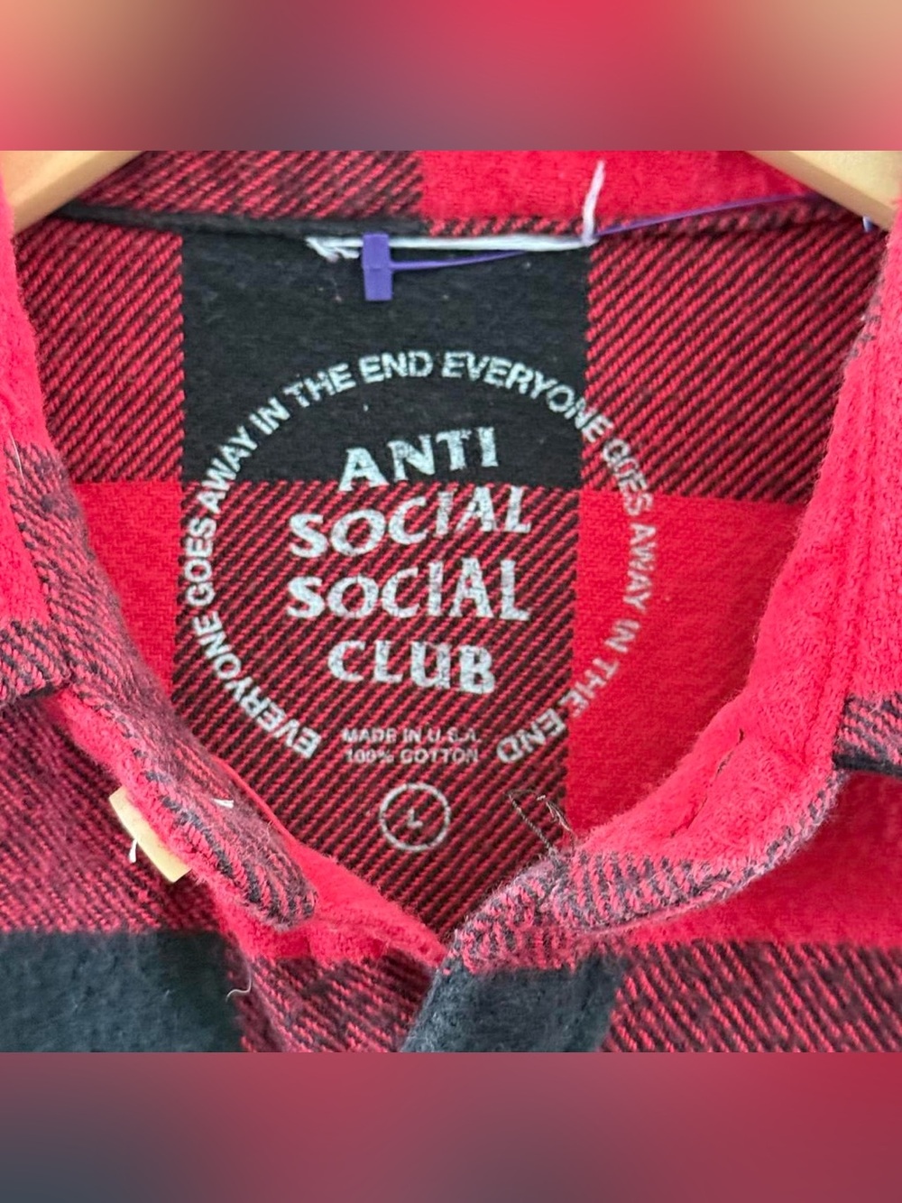 Anti Social Social Club Red Flannel Longsleeve Shirt Size L - Picture 5 of 8